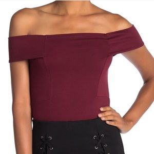 Walter Baker off shoulder crop top wine red XS
